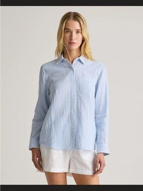 Quince Blue and White Vertical Stripe Button-Down Shirt